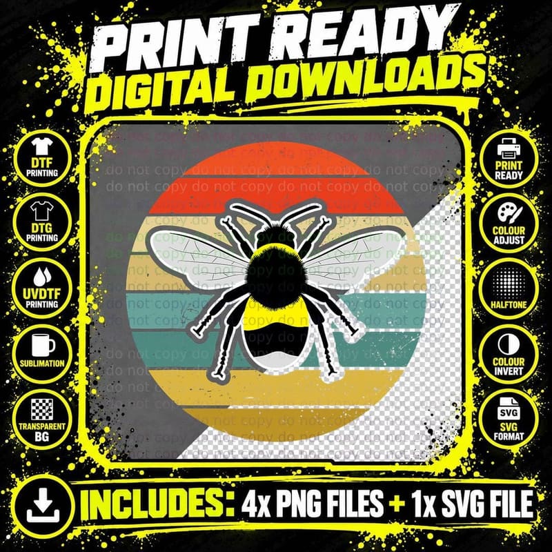 Bee Bumblebee Insect Animal Love Retro T-Shirt Png SVG Digital Bundle