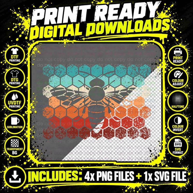 Beekeeping Honey Honeycomb Beekeeper Retro Bee T-Shirt Png SVG Digital Bundle