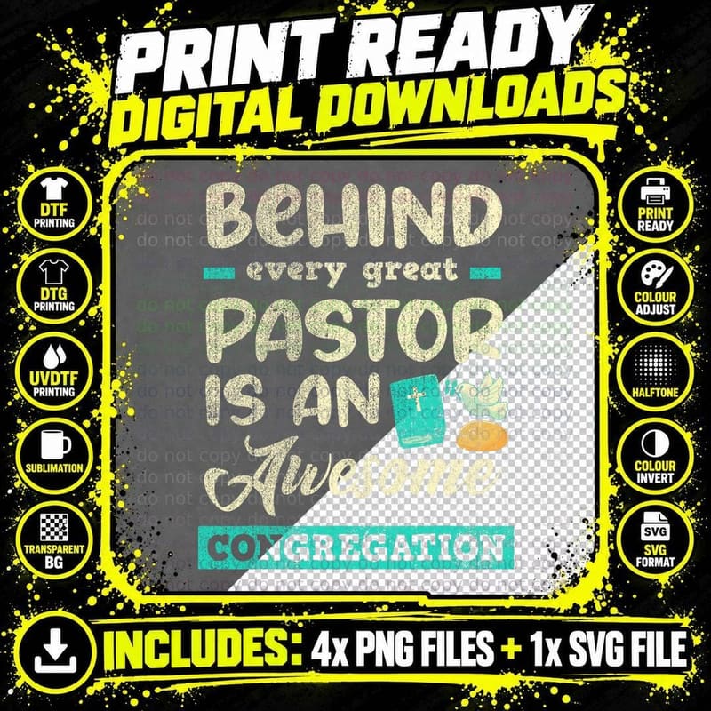 Behind Pastor Awesome Congregation Vintage Lovely T-Shirt Png SVG Digital Bundle