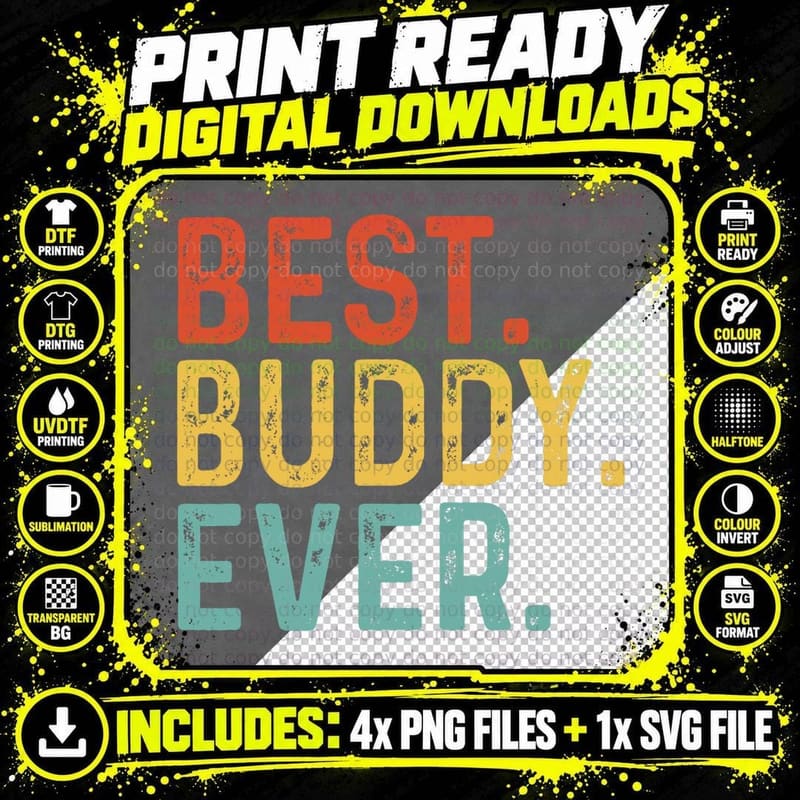 Best Buddy Ever Retro Vintage Unique Gifts for Buddy Png SVG Digital Bundle