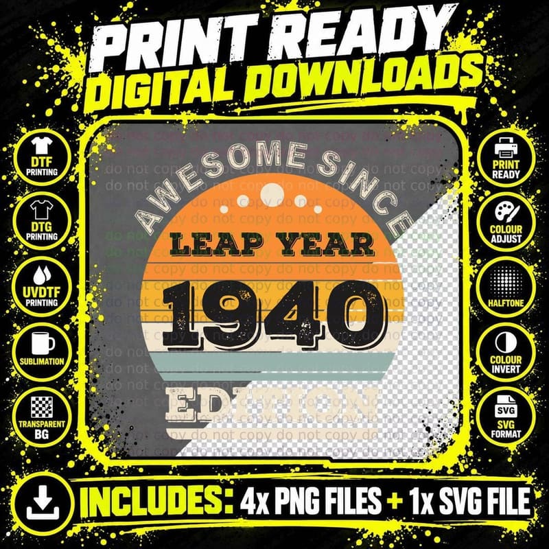 Birthday Awesome 1940 Feb 29th 21 Leap Year 84 Birthday Png SVG Digital Bundle