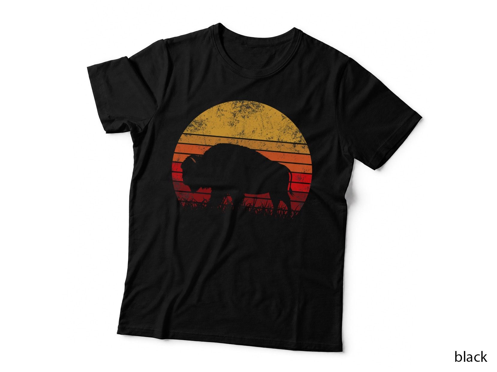 Bison Vintage Buffalo Yellowstone National Park Sunset T-Shirt