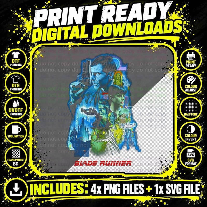 Blade Runner T-Shirt, Retro Sci-Fi Print, Cyberpunk Style Png SVG Digital Bundle