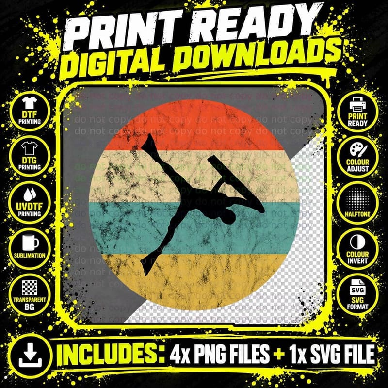 Bodyboarder Vintage Retro Sunset Surfing Bodyboard Png SVG Digital Bundle