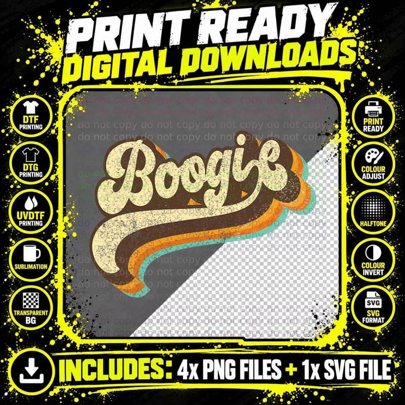 Boogie Retro 60s 70s Disco Party Costume Vintage Groovy Png SVG Digital Bundle