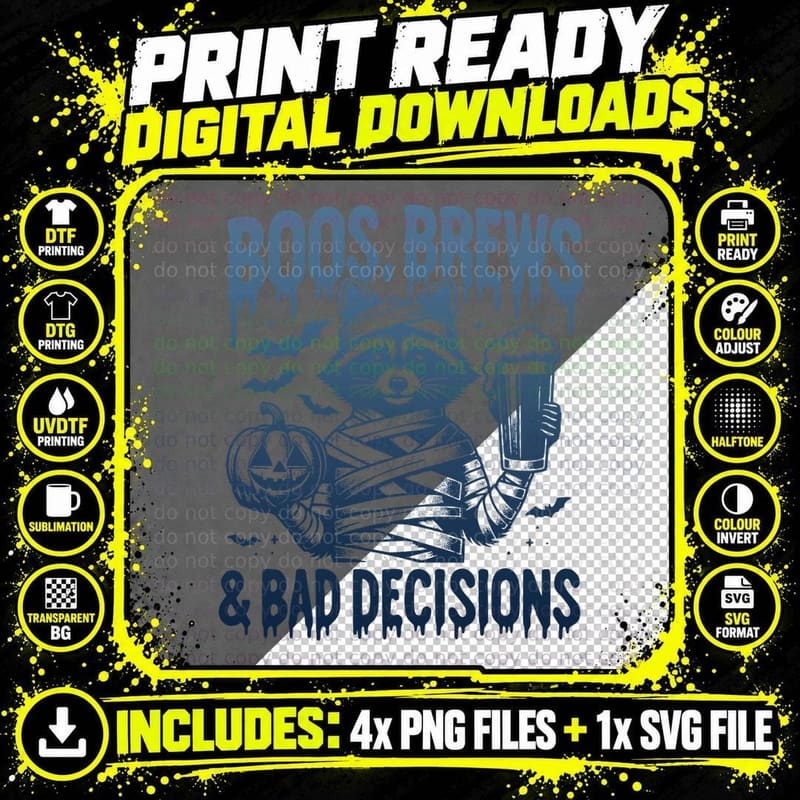 Boos Brews and Bad Decisions Blue, Retro Vintage Png SVG Digital Bundle