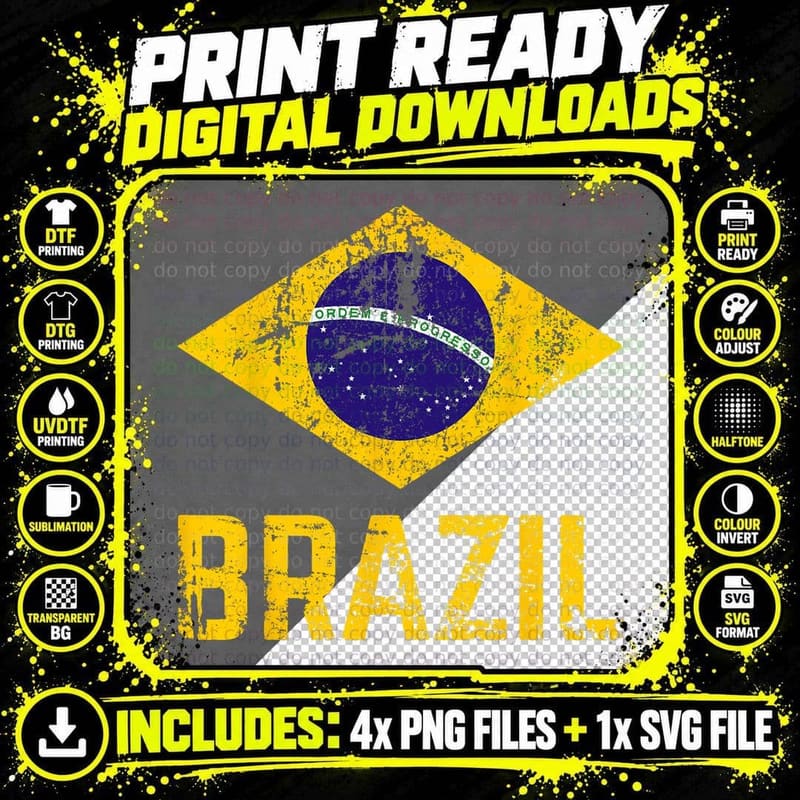Brazil Brasil Flag Vintage Distressed Brazil T-Shirt Png SVG Digital Bundle