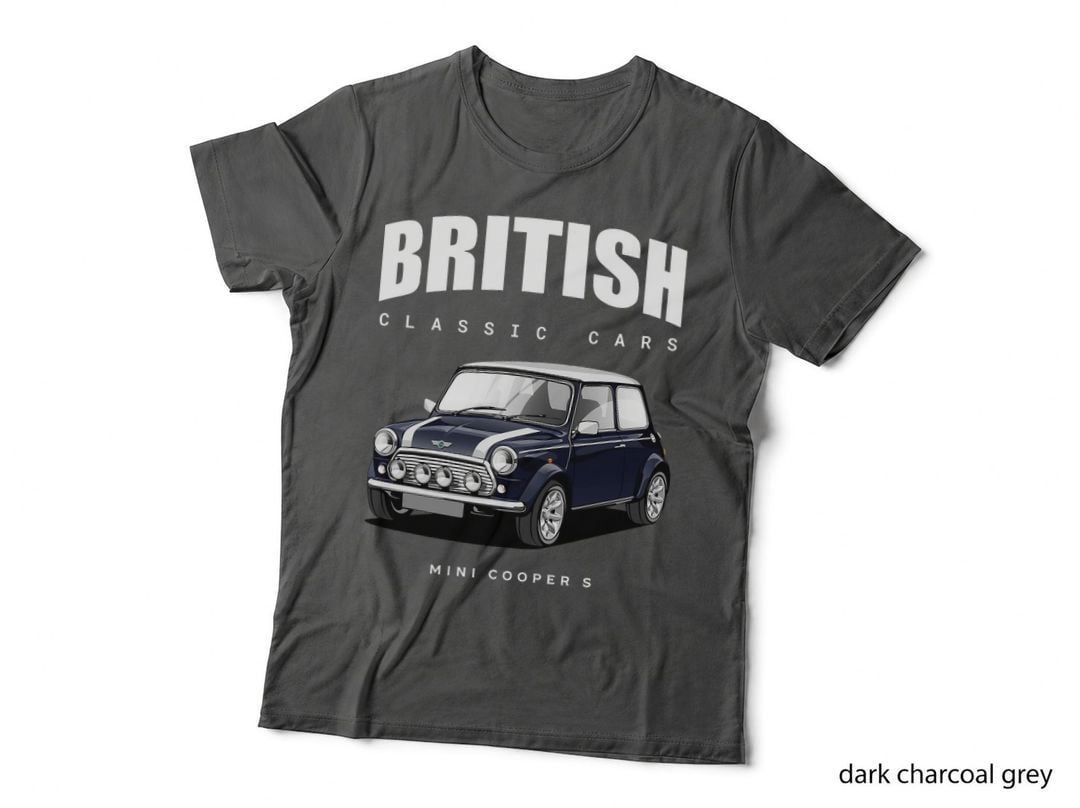 British Classic Car Dark Blue Mini Sports Car T-Shirt