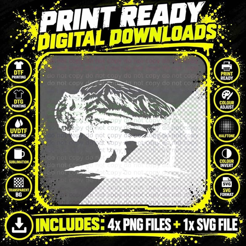 Buffalo Head Bison American Vintage National Park Men Png SVG Digital Bundle