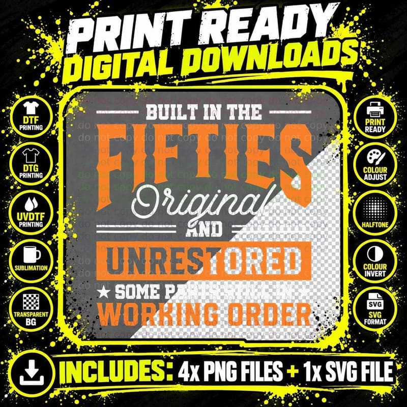 Built in the Fifties T-Shirt, 50s Birthday Gift Png SVG Digital Bundle