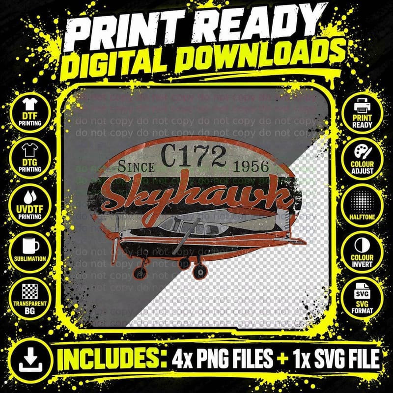C-172 Skyhawk Vintage Retro C172 Airplane Flying Pilot Png SVG Digital Bundle