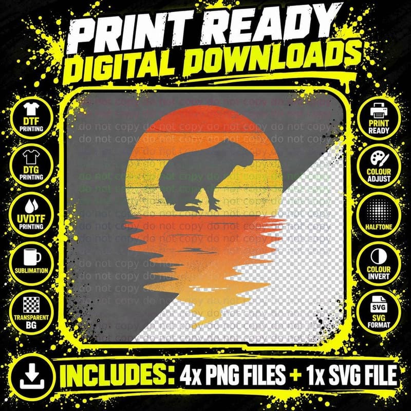 Capybara Shirt 70s Vintage Retro Sunset Capybara T-Shirt Png SVG Digital Bundle