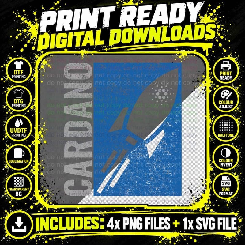 Cardano Crypto Vintage Retro Rocket T-Shirt Png SVG Digital Bundle