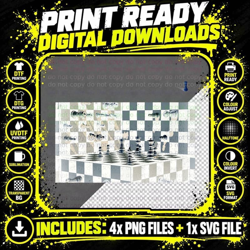 Chess 3D Psychedelic Retro Design Birthday Gift Idea Art Png SVG Digital Bundle