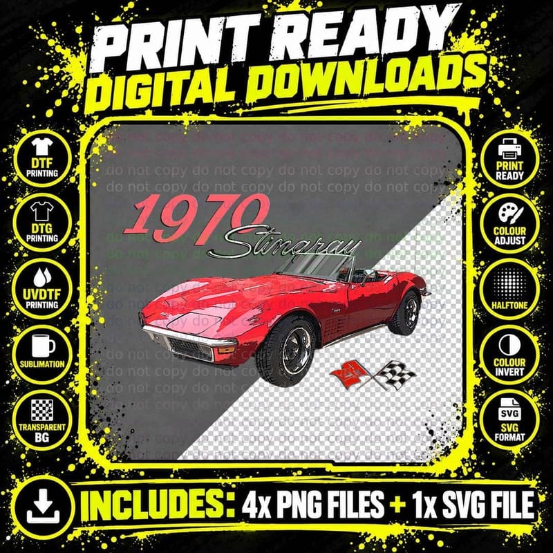 Classic 1970 Stingray - Iconic American Sports CARS Png SVG Digital Bundle