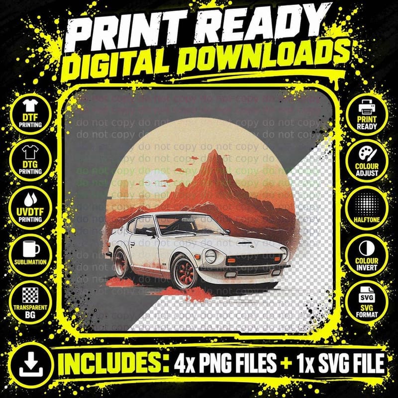 Classic 240z Sports Car T-Shirt Png SVG Digital Bundle
