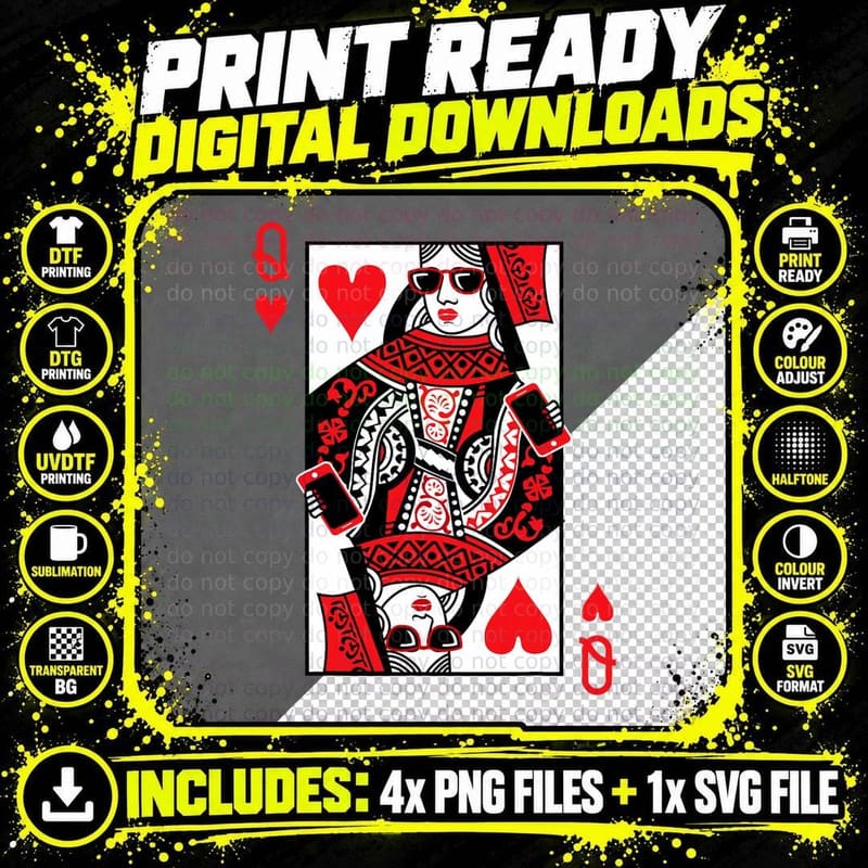 Classic Black Queen of Hearts T-Shirt Adult, Short Sleeve Png SVG Digital Bundle