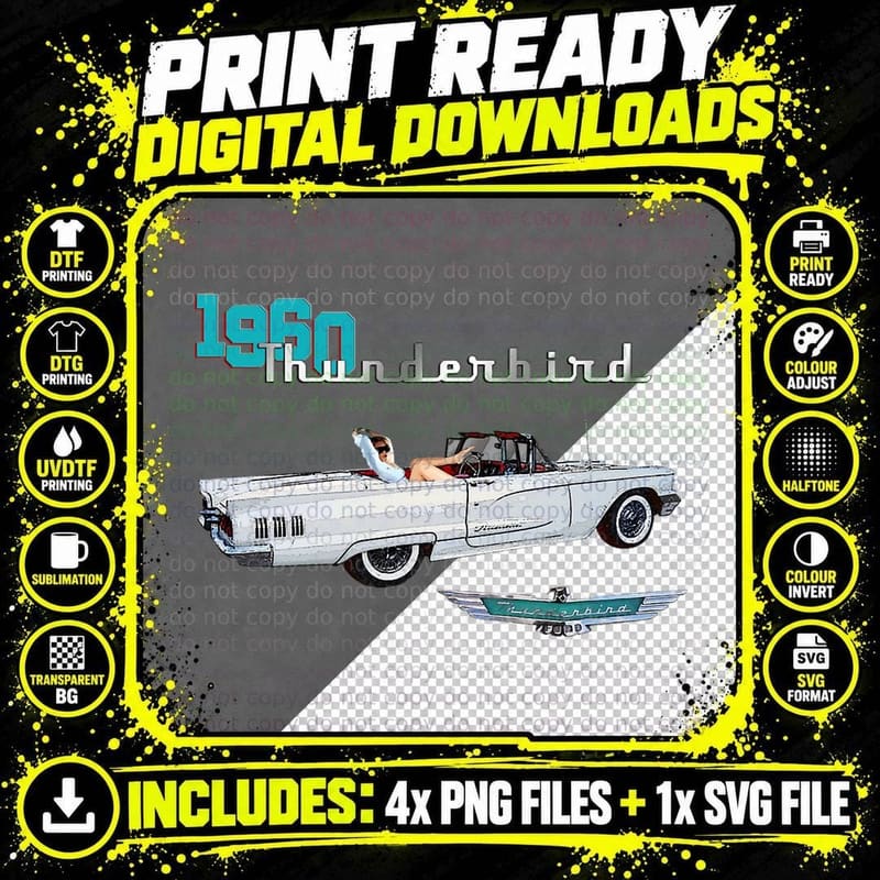 Classic CARS, 1960'S, 1960 Thunderbirds Png SVG Digital Bundle