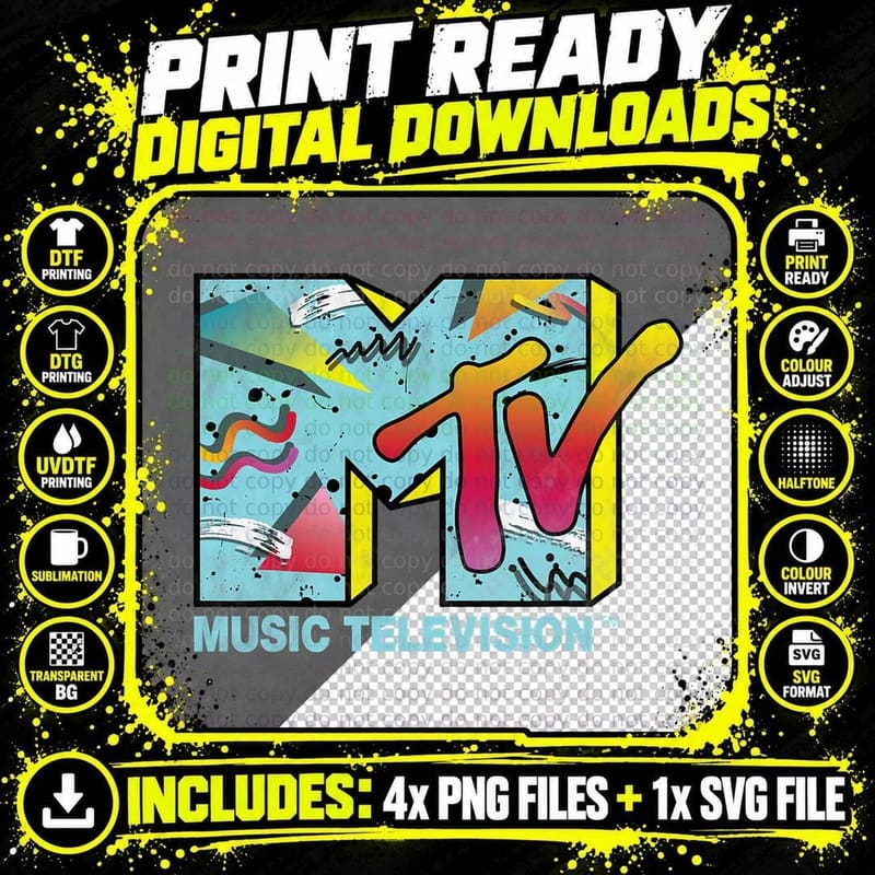 Classic MTV Logo 80s Print Design T-Shirt Png SVG Digital Bundle