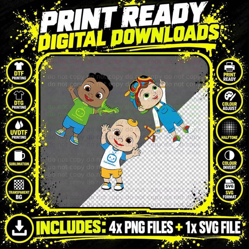 Cocomelon Classic Children Group Shot T-Shirt Png SVG Digital Bundle