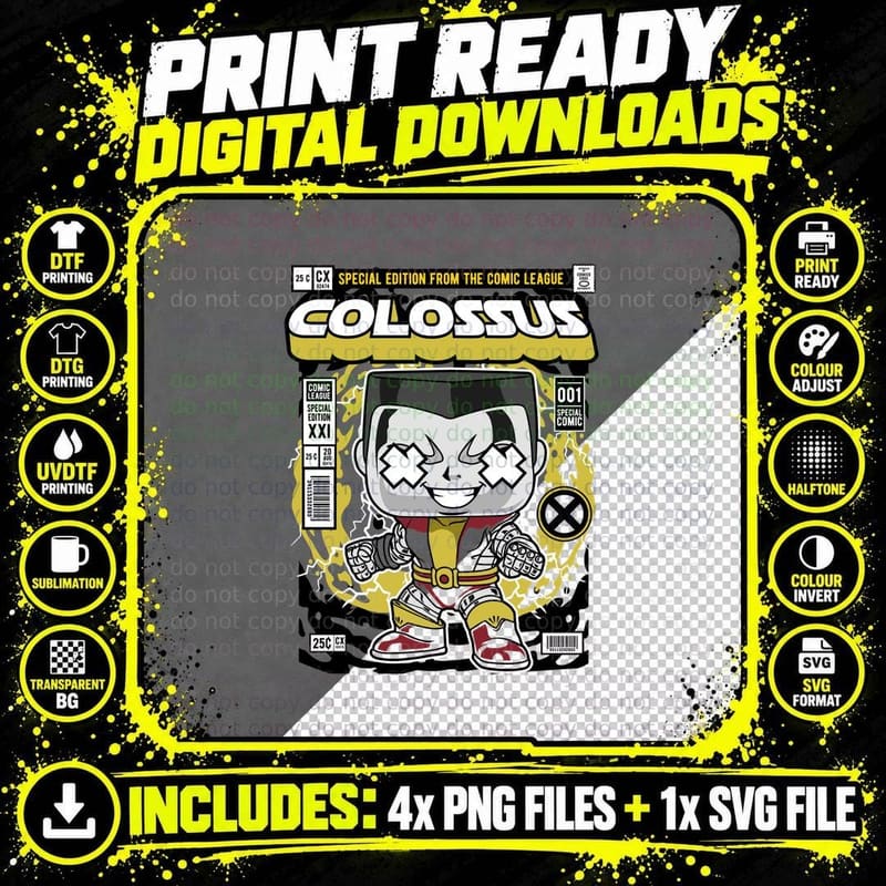 Colossus T-Shirt, Comic Book Hero, Retro Sci-Fi Style Png SVG Digital Bundle