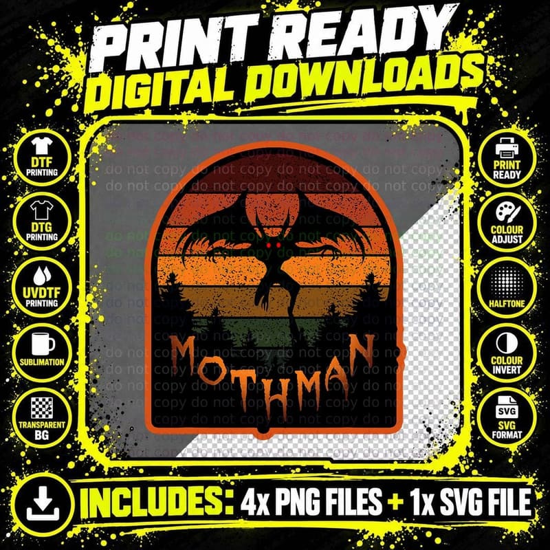 Cryptid Vintage Orange Mothman Folklore T-Shirt Png SVG Digital Bundle