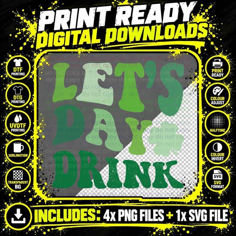 Cute St Patricks Day Groovy Lets Day Drink Green Png SVG Digital Bundle
