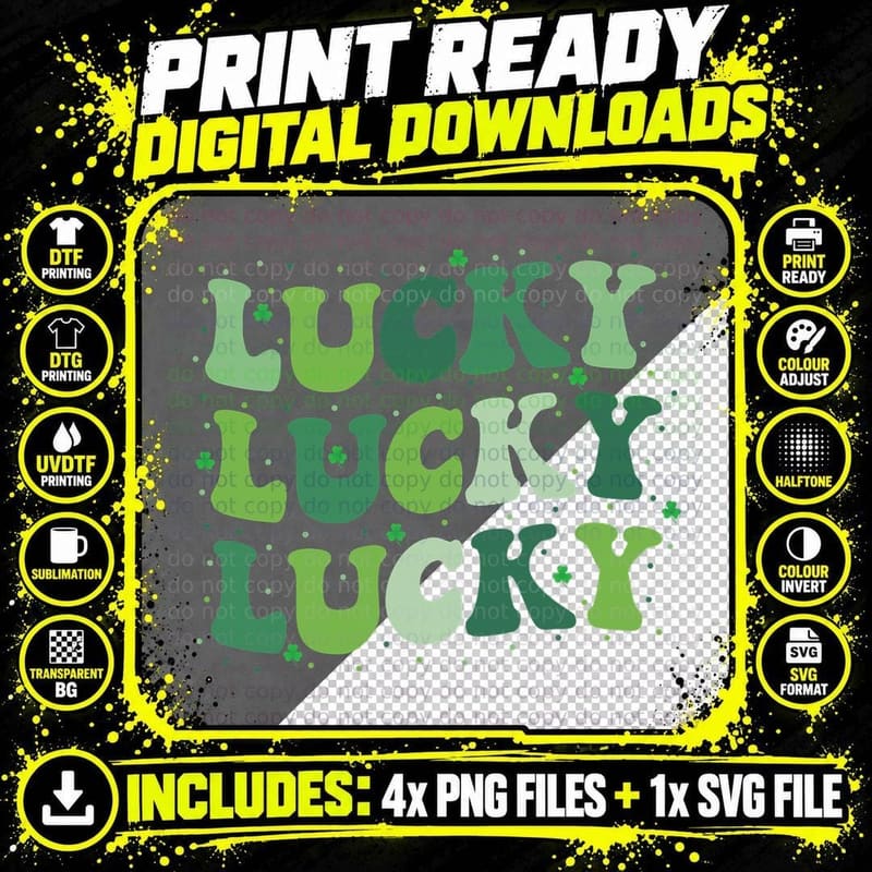 Cute St Patricks Day Lucky Retro Groovy Green Shamrock Png SVG Digital Bundle