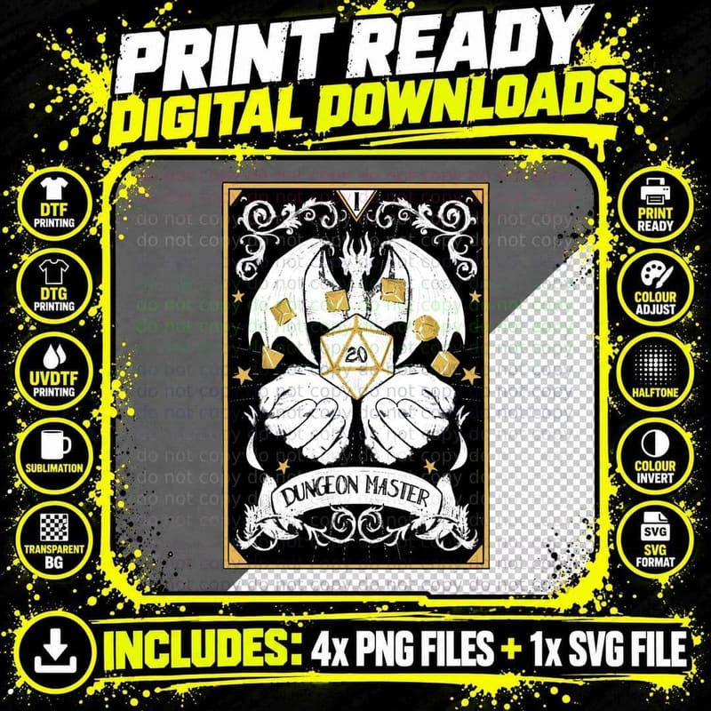 D& D Dungeon Master Tarot (Dark) Classic T-Shirt Png SVG Digital Bundle