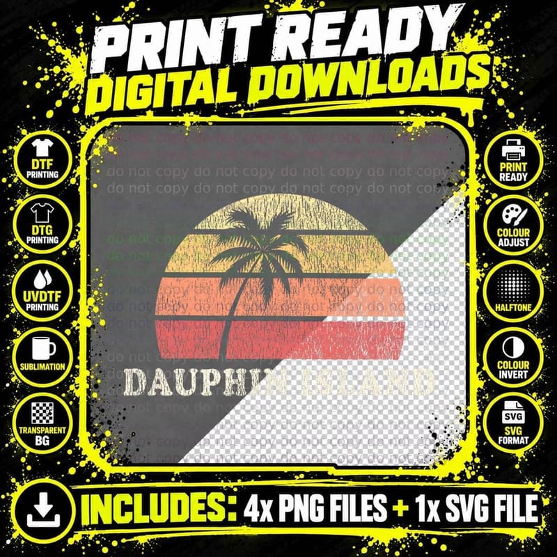 Dauphin Island AL Vintage 70s Retro Throwback Design Png SVG Digital Bundle
