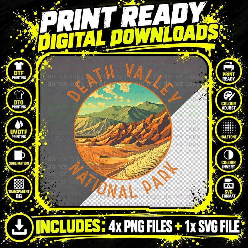 Death Valley National Park Illustration Distressed Png SVG Digital Bundle