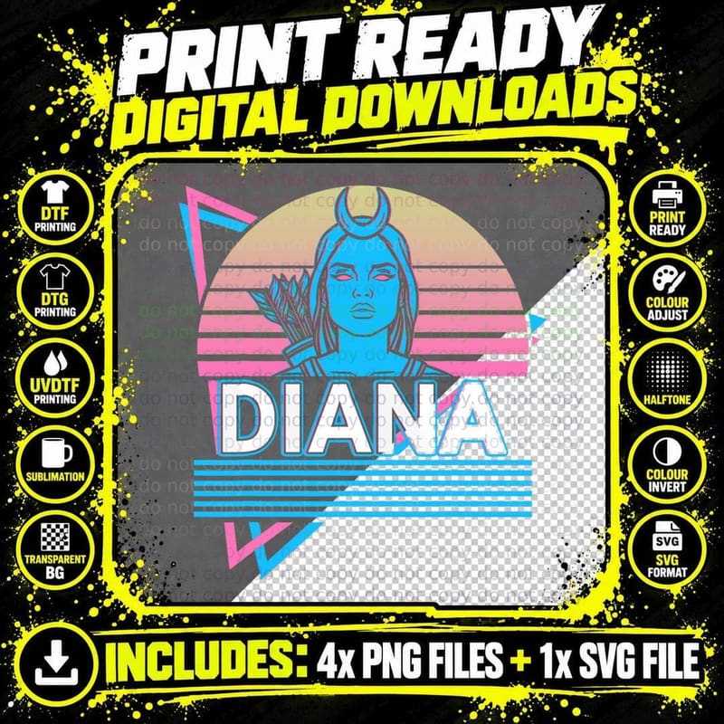 Diana Goddess Ancient Roman Mythology Retro T-Shirt Png SVG Digital Bundle