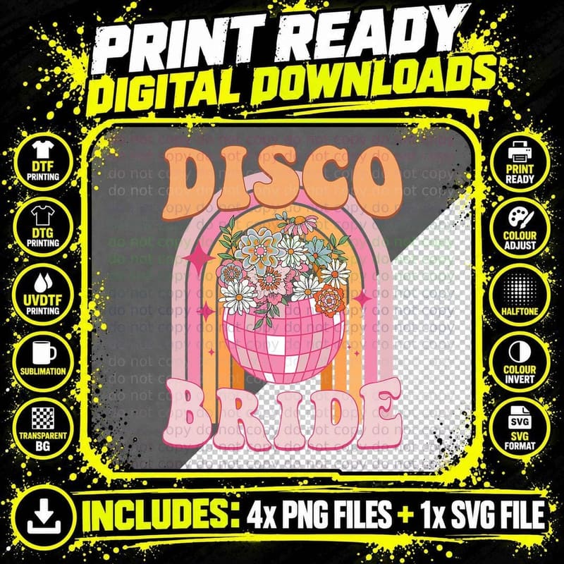 Disco Bride Bridesmaid Retro Rainbow Bachelorette Party Png SVG Digital Bundle