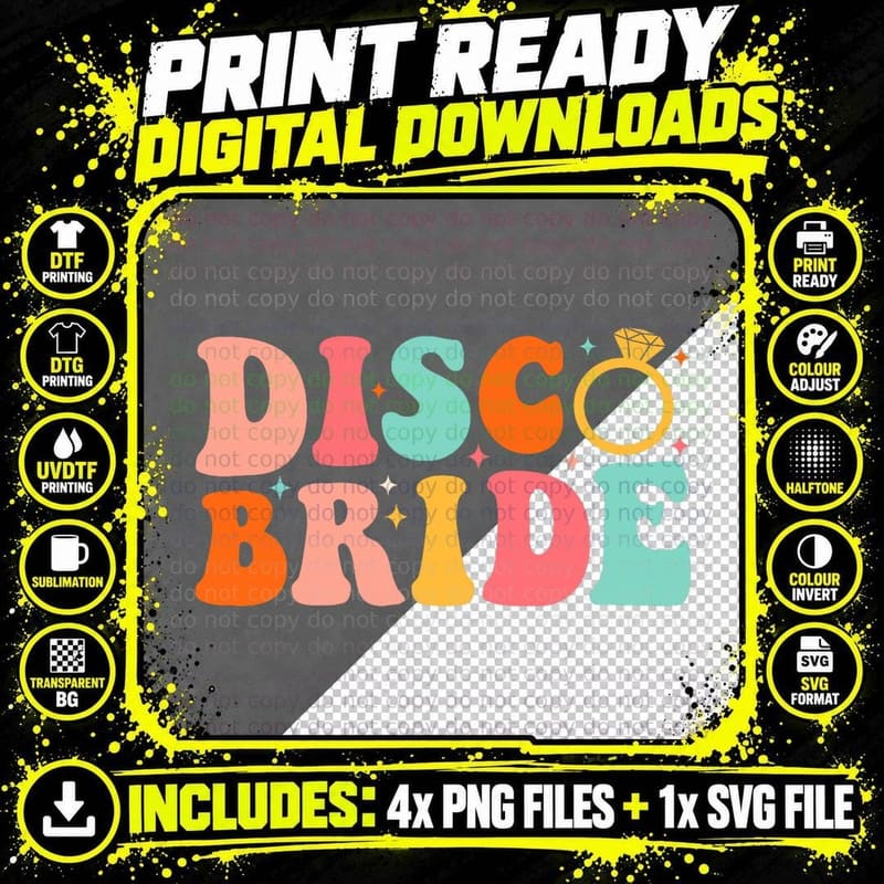 Disco Bride Future Mrs Groovy Retro Bachelorette Party Png SVG Digital Bundle