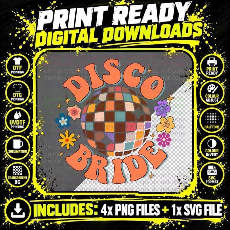 Disco Bride Retro Bride to Be 70's Theme Disco Png SVG Digital Bundle