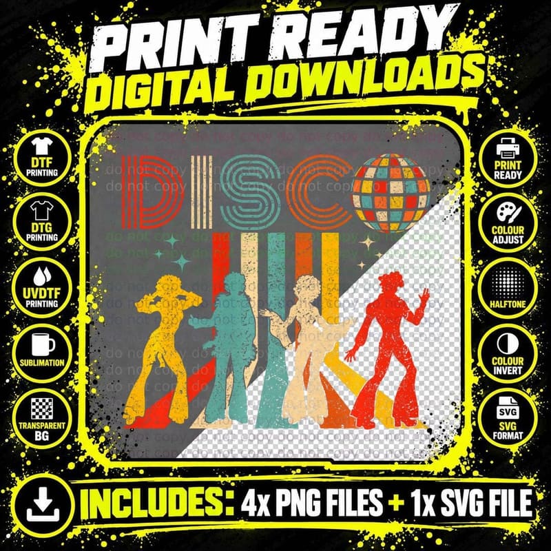 Disco Dance 70s Disco Themed Shirt Vintage Retro Dan Png SVG Digital Bundle