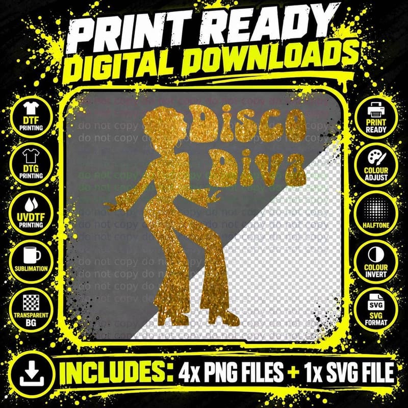 Disco Diva - Retro 70's Seventies Retro Disco Ball Png SVG Digital Bundle