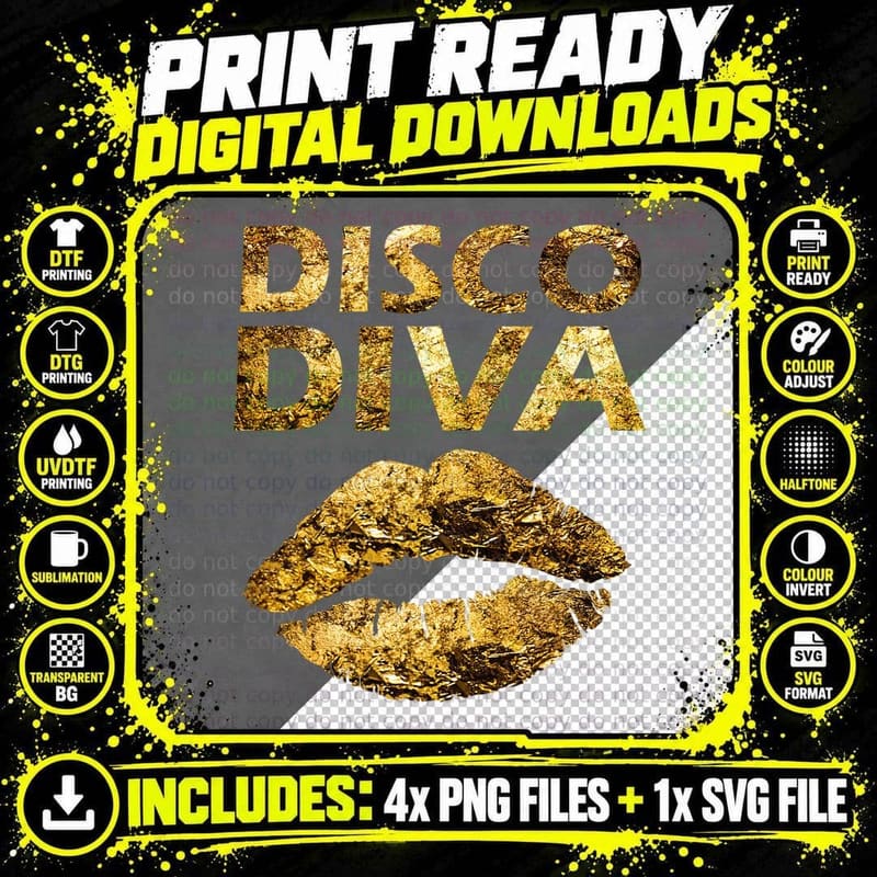 Disco Diva 60s 70s 80s Costume Party Wear Outfit Women Png SVG Digital Bundle