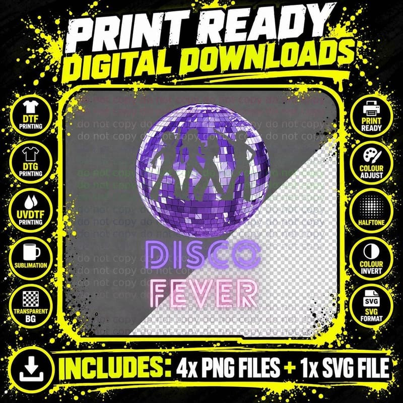 Disco Fever Music Ball 70s Disco Party Outfit 1970s Png SVG Digital Bundle