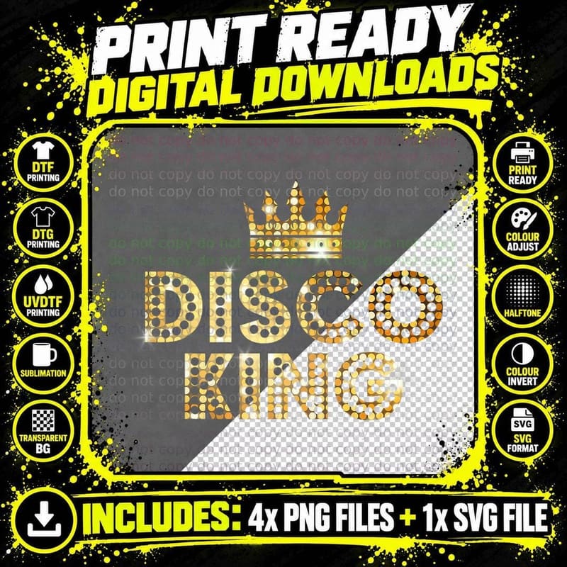Disco King, Funky Vintage 70s 80s Tee for Dance Parties Png SVG Digital Bundle
