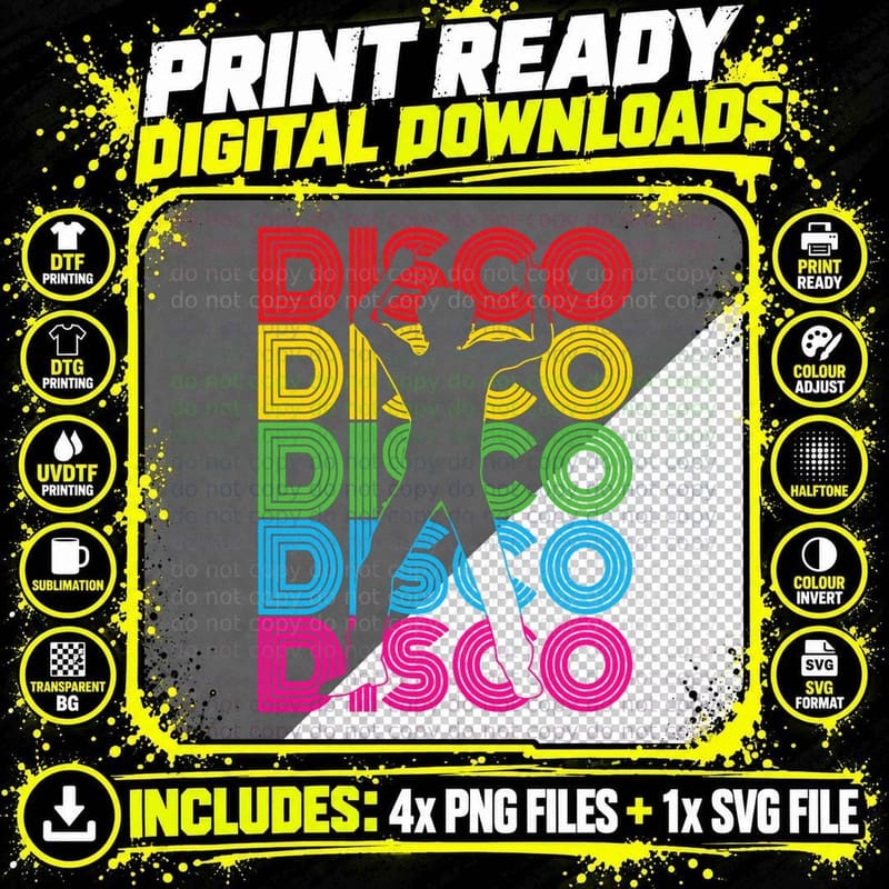 Disco Outfit Men 70s & 80s Costume, Dancing Party Png SVG Digital Bundle