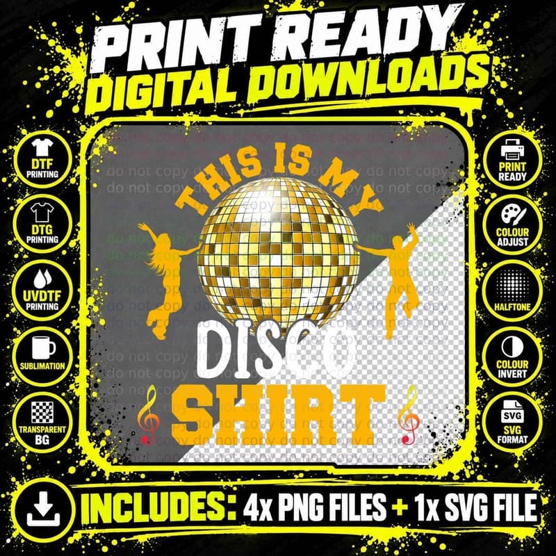 Disco Outfit Women Men, Disco Ball Dancing Party 70s Png SVG Digital Bundle