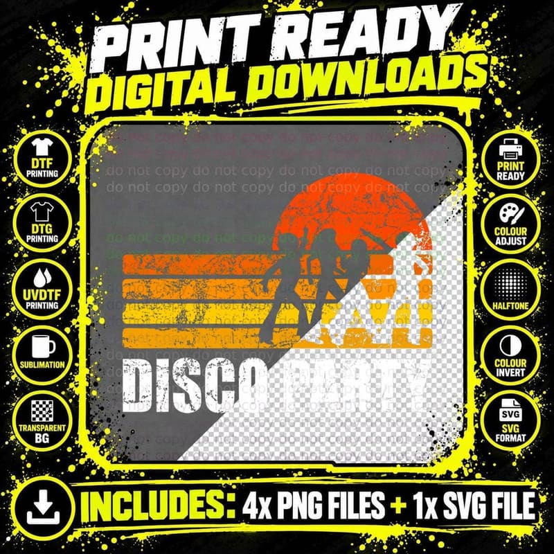 Disco Party 70s Disco Dancing Costume Retro Seventies Png SVG Digital Bundle