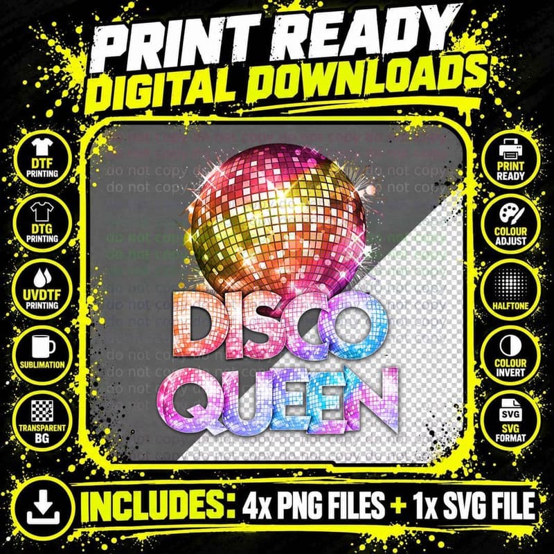 Disco Queen - 70's Disco Themed Vintage Seventies Png SVG Digital Bundle