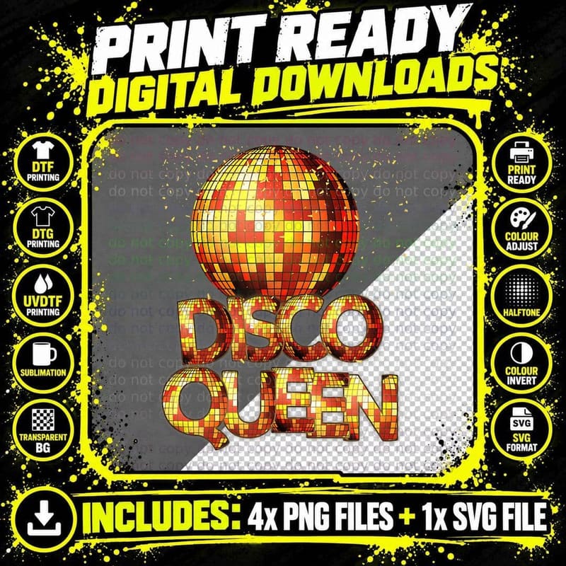 Disco Queen - 80's Disco Themed Vintage Danci Png SVG Digital Bundle