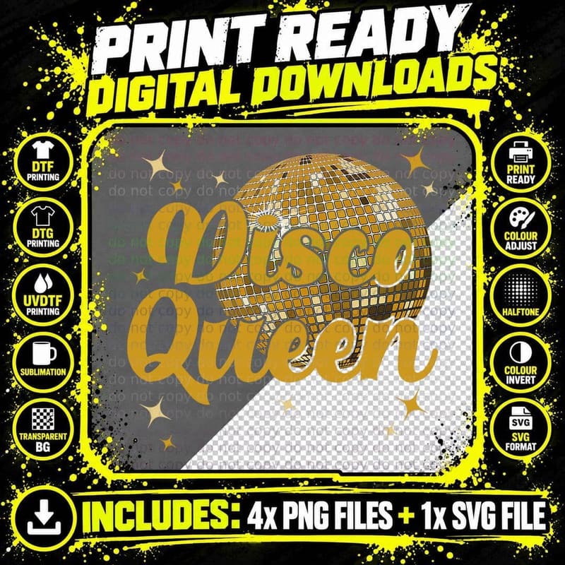 Disco Queen Vintage Retro Seventies Costume T-Shirt Png SVG Digital Bundle