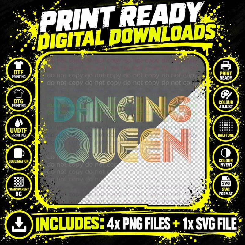 Disco Queen, Funky Vintage 70s 80s Tee for Dance Parties Png SVG Digital Bundle
