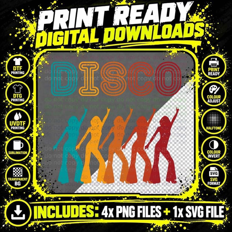 Disco Queens Retro 80s 70s 90s Vintage Party Women Png SVG Digital Bundle