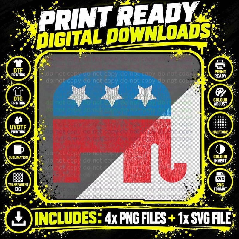 Distressed Republican Elephant T-Shirt Png SVG Digital Bundle