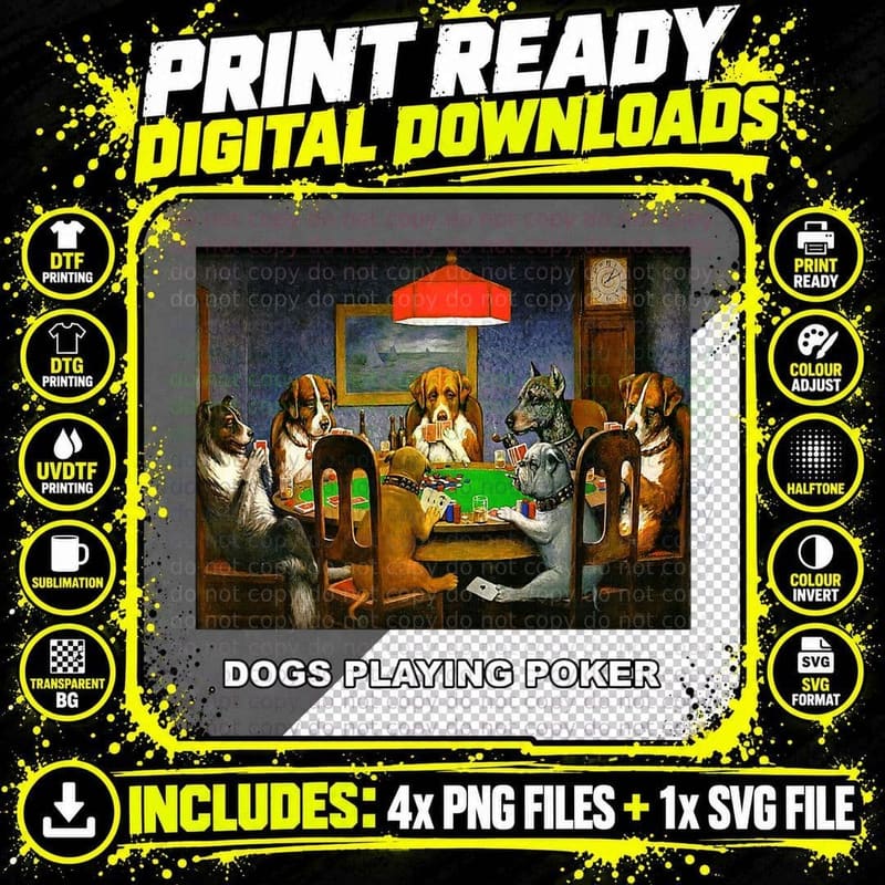 Dogs Playing Poker Classic Artwork Art Work Doggies Png SVG Digital Bundle